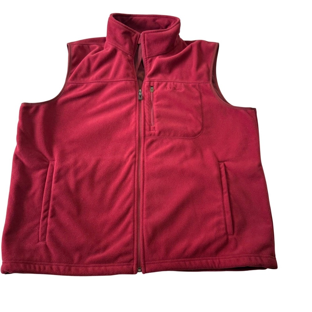 LL Bean Mens Fleece Vest Red Polartec Windbloc Full Zip Size XL